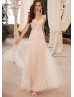 Elegant Sequined Lace Tulle V Back Wedding Dress